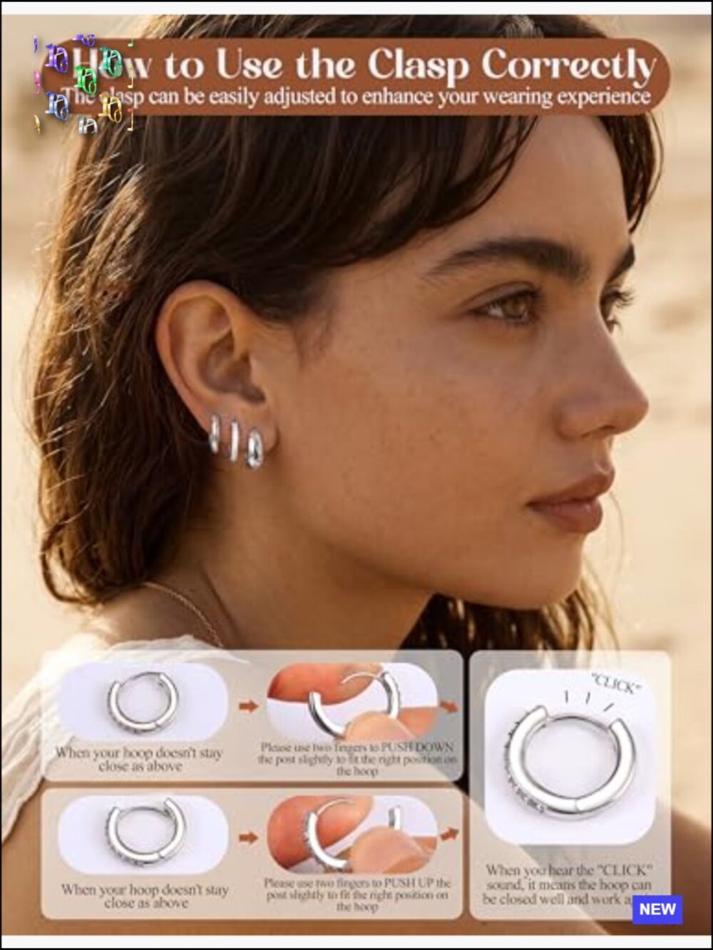 Sterling Silver Huggie Hoop Earrings Set for Multiple Piercing Hypoallergenic - Picture 4 of 7